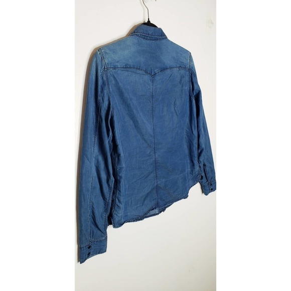 G Star Raw Women's Medium Tacoma Straight Shirt Denim Chambray Snap Lyocell Blue - Picture 8 of 8